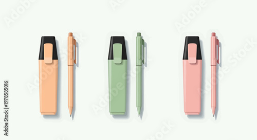 set of four colorful highlighter markers with caps vector illustration