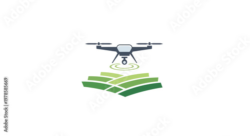 Drone flying over green landscape.