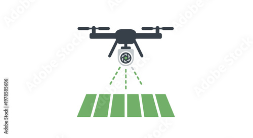 Drone flying over green panels.