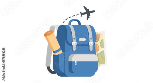 Blue Backpack with Travel Accessories.