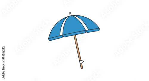 Blue Beach Umbrella with White Strips.