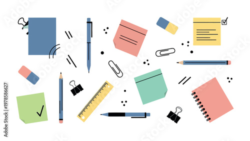 Stationery Assortment: A meticulously arranged collection of stationery essentials, each element perfectly placed, celebrating the world of organization and creativity.
