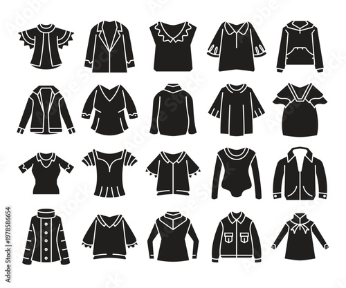 clothing, jacket, sweater and shirt icons set vector illustration