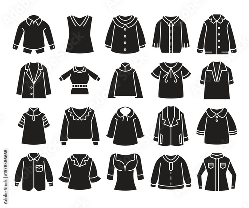 clothing, jacket, sweater and shirt icons set vector illustration