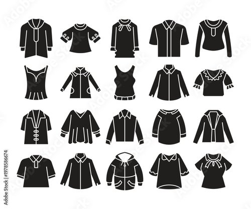 clothing, jacket, sweater and shirt icons set vector illustration