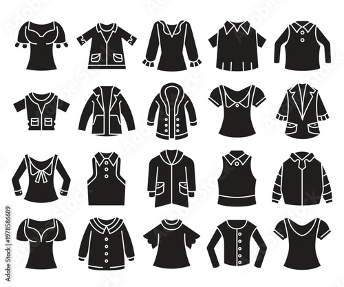 clothing, jacket, sweater and shirt icons set vector illustration