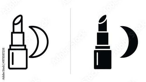 Contrast between traditional and modern lipstick bottle designs with moon icons