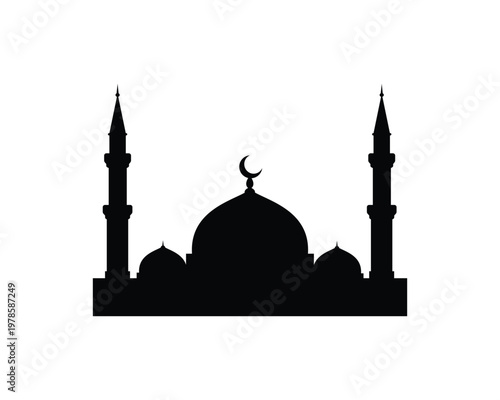 Mosque silhouette icon. Flat minimalist black silhouette mosque design.