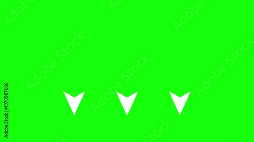 Three white pointer arrows bouncing on green screen background