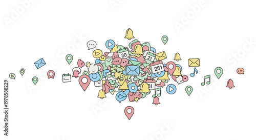 Colorful social media icons cluster.