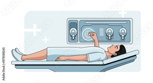Modern medical imaging illustration depicting a patient undergoing advanced scanning procedure