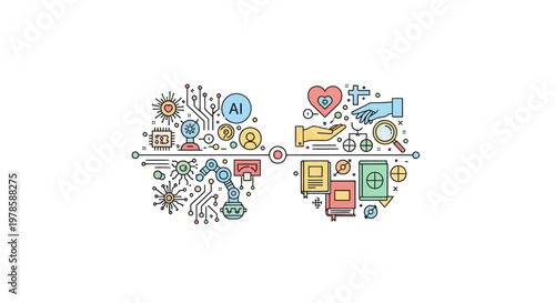 Colorful icons forming a brain.