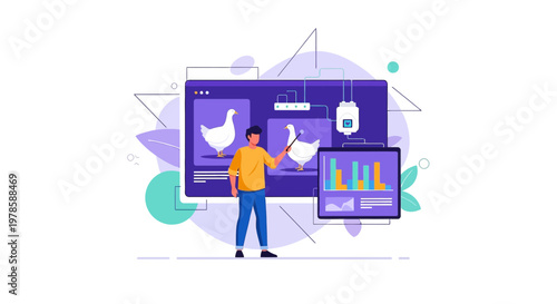 Modern poultry farm management system showcasing data analysis and automated process control