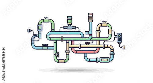 Colorful Industrial Pipeline System Diagram.