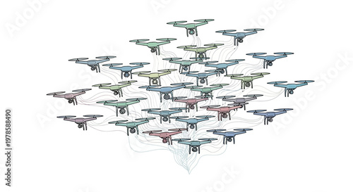 Drones flying in formation aerial.