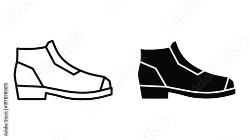 Contrast between classic white and sleek black dress shoes in a side profile view