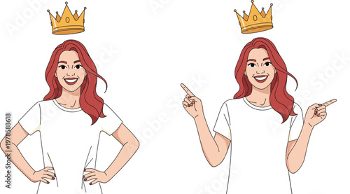 Confident Woman with Crown Vector Illustration – Celebrating Success and Empowerment with a Crown