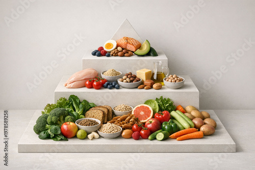 Minimal Luxury Food Pyramid with Fresh Whole Ingredients