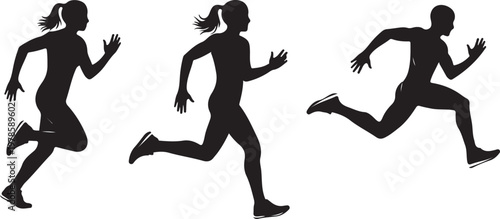 Running People Black Silhouette Vector Sport Fitness Set
