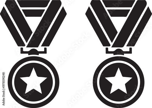 Medal Icon Set Black Silhouette Vector Award Collection