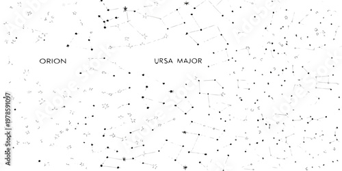 Constellation map displaying orion and ursa major against a dark background
