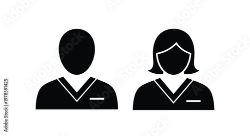 Professional vector illustration of male and female avatars representing medical staff members for healthcare digital design usage