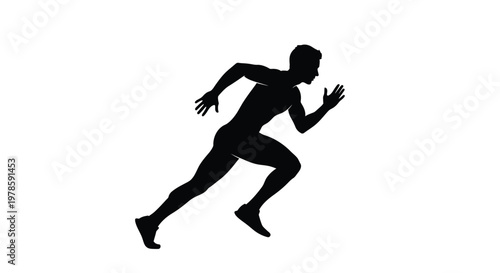 Strong black silhouette vector illustration of a man sprinting with intense energy on a clean white background.