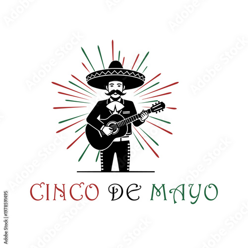 Cinco de Mayo Vector Illustration with Mariachi Musician Playing Guitar and Sombrero for Mexican Holiday Celebration.