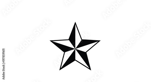Black and white five-pointed star vector illustration graphic design with classic compass shading for rating icon