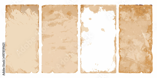 Four rectangular panels with varying degrees of aged paper texture