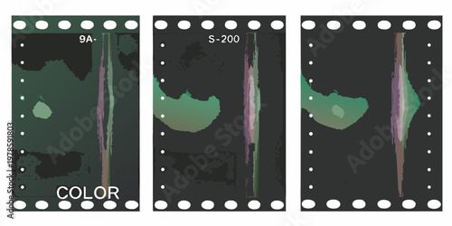 Film strip showing abstract color gradients and frame numbers