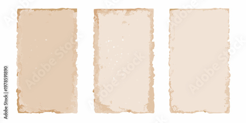 Three rectangular aged paper textures arranged vertically on a white background