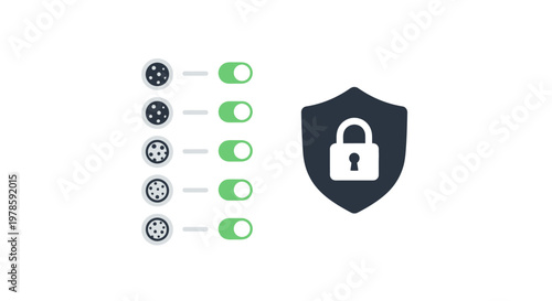 Security shield with padlock icon.