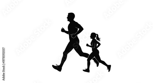 Dynamic vector illustration of a man and woman running together, representing fitness, health, and active lifestyles.