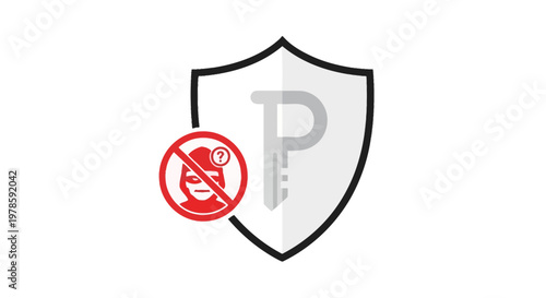Shield with key and prohibited symbol.