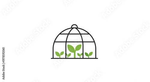 Simple greenhouse with green plants inside.