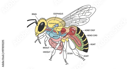 Detailed Anatomy of a Bee Insect.