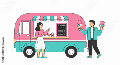 Couple Buying Ice Cream from Retro Food Truck