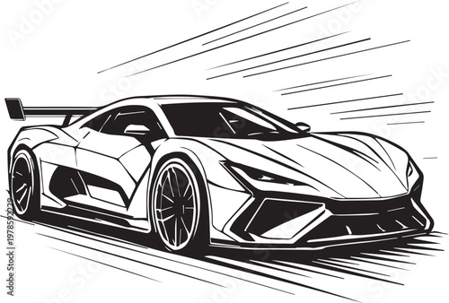 A sleek sports car illustration speeds forward with dynamic motion lines