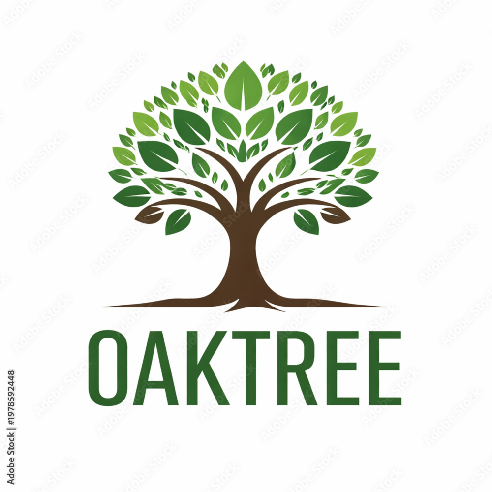 Obraz premium Oak Tree Logo Design with Lush Green Leaves and Strong Brown Trunk