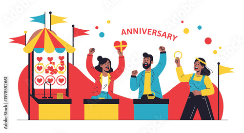 Couple Celebrating Anniversary at Carnival Game Winning Heart Prize