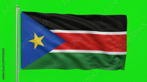 Waving South Sudan National Flag on Green Screen Background