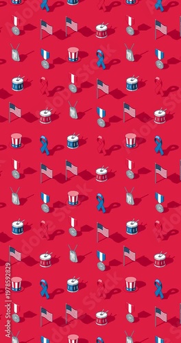 Vertical Patriotic United States of America themed red and blue animated icons