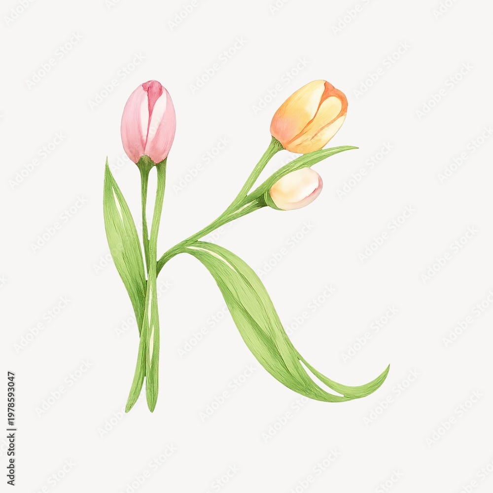 Obraz premium Floral letter K illustration