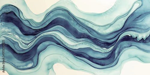 Seamless abstract blue wave pattern with liquid texture and wavy lines creates a decorative vector art backdrop for nature inspired ocean wallpaper design.