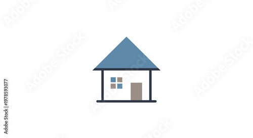 Small house with blue roof.