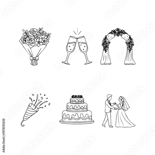 Wedding Celebration Icons Set (382) illustration