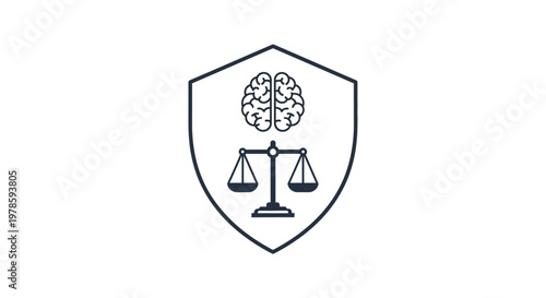 Brain and scales shield emblem icon.