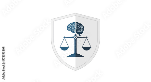 Brain on scales of justice shield.