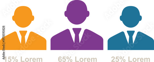 Distribution of lorem ipsum percentages with pie chart and icons